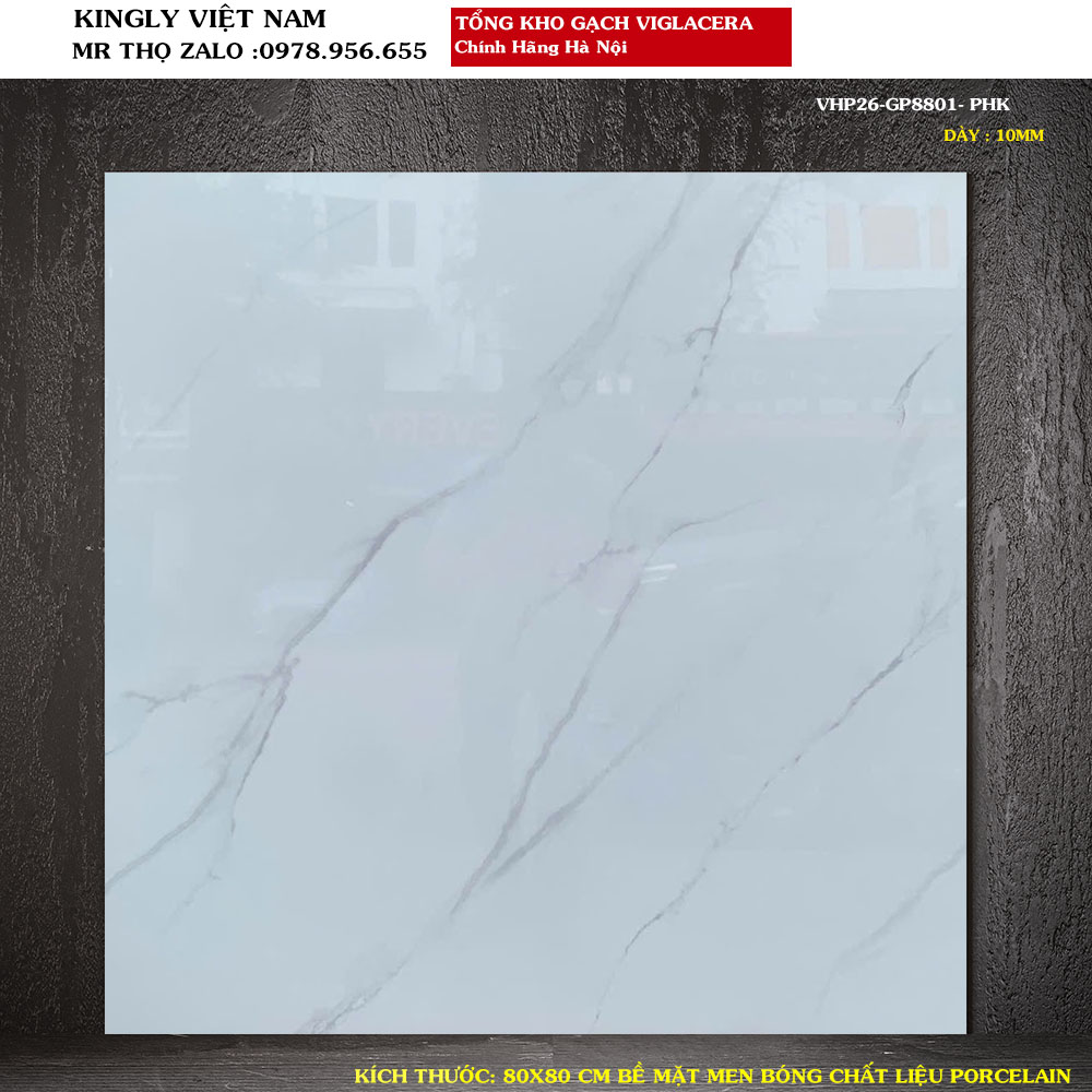 Gạch lát nền Trắng Vân 80x80 Viglacera VHP26-GP8801 Loại 1